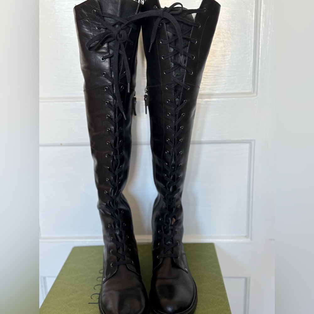 Via Spiga Black Lace-Up Over the Knee Boots NWOT